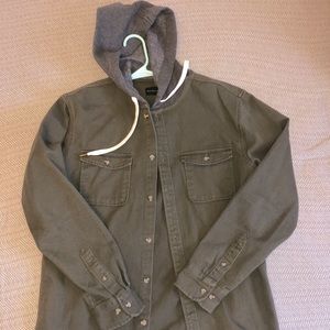 Green hooded jean jacket